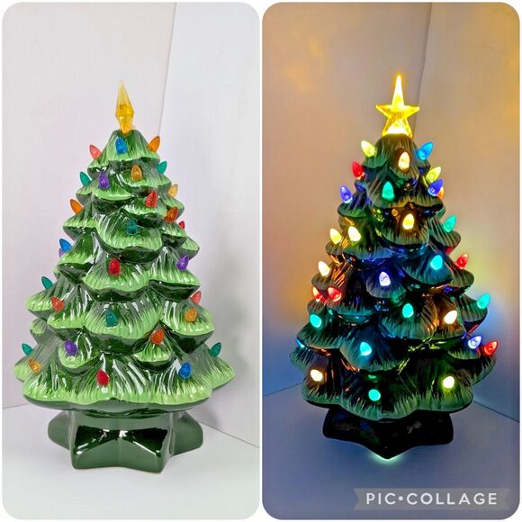 Mr. Christmas 14 inch Multicolor Light Up Green Nostalgic Ceramic Christmas Tree - Picture 1 of 12
